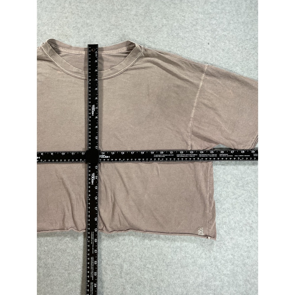Free People Movement Womens M Cropped Tee Washed Mauve Brown Raw Hem 2052 - Picture 4 of 7